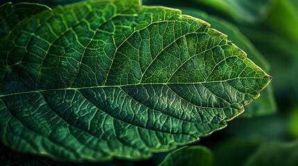 Vibrant Green Leaf Capturing Intricate Details of Natural Growth and Sustainability