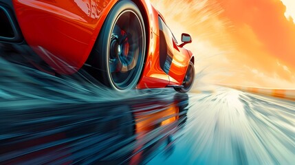 Exhilarating Sports Car in Motion:A Vivid Oil Painting-Inspired Capture of Adrenaline-Pumping Dynamics