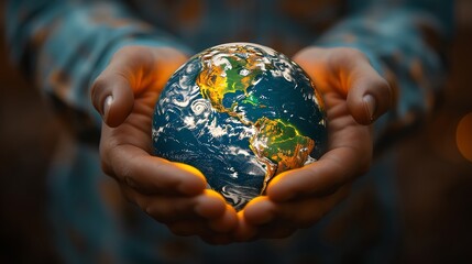 A photographic image of gentle hands cradling the Earth, symbolizing care and protection