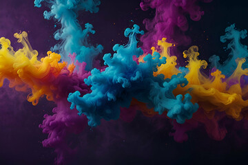 abstract Neon Color mist. Paint water swirl. Defocused neon purple yellow blue smoke texture ink...