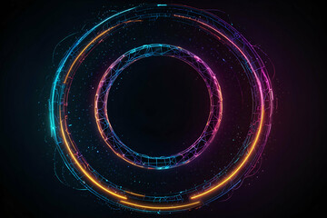 abstract Neon fantastic background with circle digital network ring. Energy ring