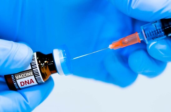 DNA vaccine bottles and syringes for preventing coronavirus or covid-19.