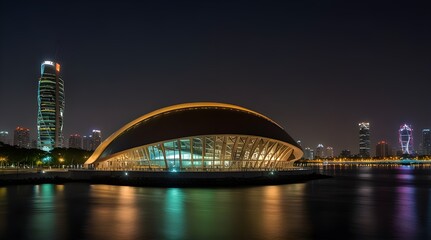 Fototapeta premium Kaohsiung, Taiwan- March 25, 2023: View of Kaohsiung Music Center in Kaohsiung, Taiwan. it's located in the port of Kaohsiung.generative.ai 