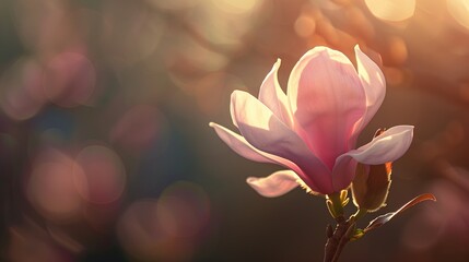 A tranquil moment captured as sunlight kisses a lone magnolia blossom.