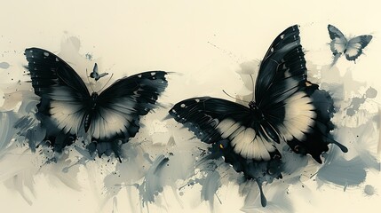 butterflies dry brush white background