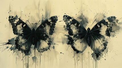 butterflies dry brush white background