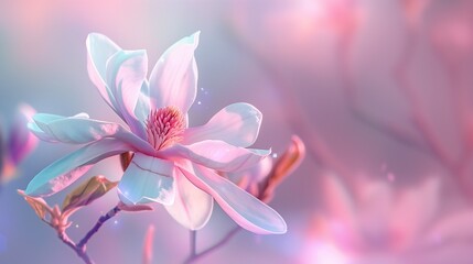 Soft pastel hues surround a beautiful magnolia flower in full bloom.