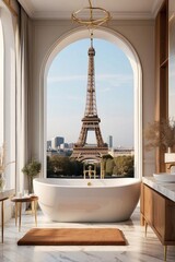 Luxurious Parisian Bathroom with Eiffel Tower View