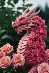 Floral Dragon - Fantasy Creature Amidst Blooming Roses