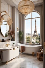 Luxurious Parisian Bathroom with Eiffel Tower View