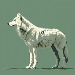 white wolf on a green background, full body include legs