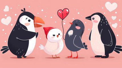 Naklejka premium Funny Animal in Love Feel Passion at Valentine Day ,A set of cute cartoon animals. Vector flat images of animals for postcards, invitations, textiles, thermal printing