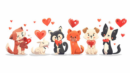 Funny Animal in Love Feel Passion at Valentine Day ,A set of cute cartoon animals. Vector flat images of animals for postcards, invitations, textiles, thermal printing