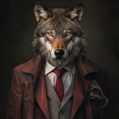 wolf in the suit with tie, headshot portrait, photo realistic