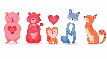 Funny Animal in Love Feel Passion at Valentine Day ,A set of cute cartoon animals. Vector flat images of animals for postcards, invitations, textiles, thermal printing