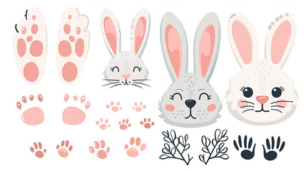 Cartoon bunny elements Cute bunny footprint, generative Ai