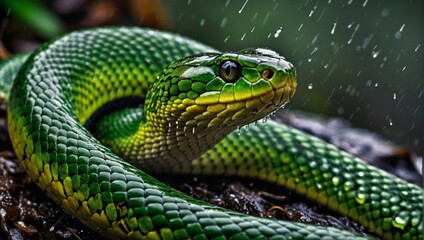Fototapeta premium green snake on a tree
