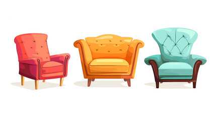 Cartoon couches and armchairs Isolated on a white background, generative Ai