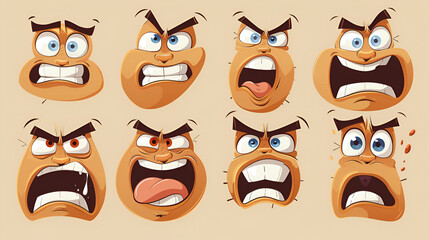 Cartoon face expression Emotional comic face, generative Ai