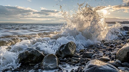 Puget Sound waves crashed on Des Moines' rocky shore.