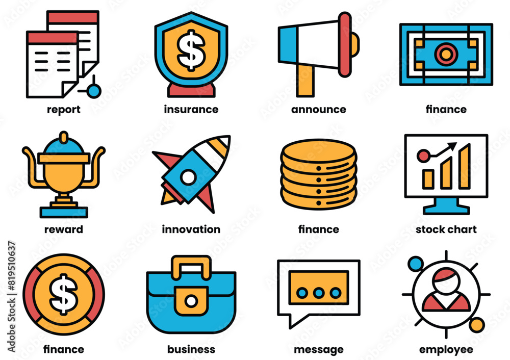 Poster a set of icons that represent various business concepts