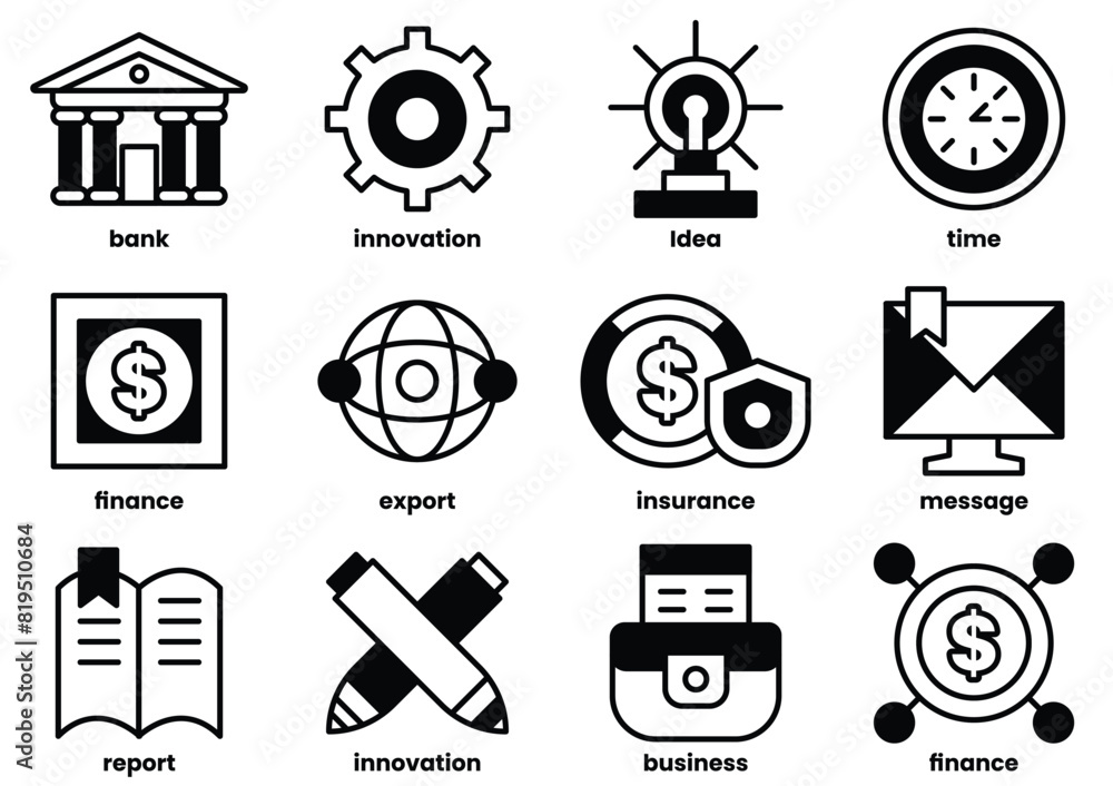 Poster a set of icons that represent various financial concepts