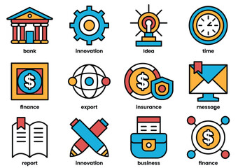 A set of icons that represent various financial concepts