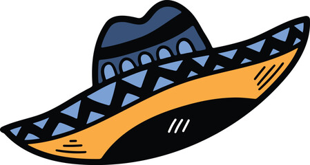 Mexican style hat illustration Hand drawn in line style