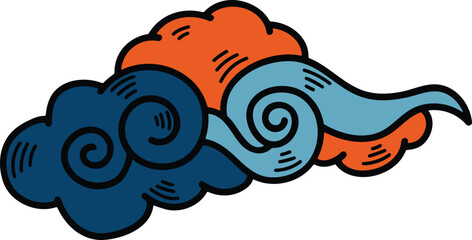Chinese or Japanese cloud illustration Hand drawn in line style
