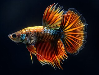 Fototapeta premium Magnificent Siamese Fighting Fish with Elaborate Fins and Tail in Dramatic Photographic Composition