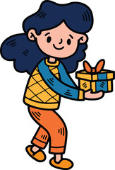 child with gift box Hand drawn illustrations in line art style