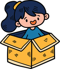 child with gift box Hand drawn illustrations in line art style