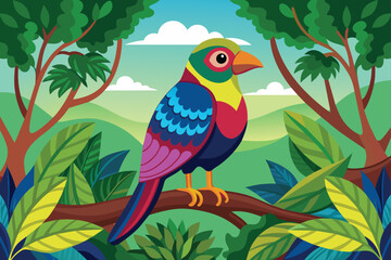 Colorful bird sit on the tree 