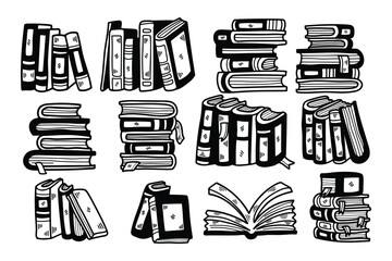 pile of books illustration in line style