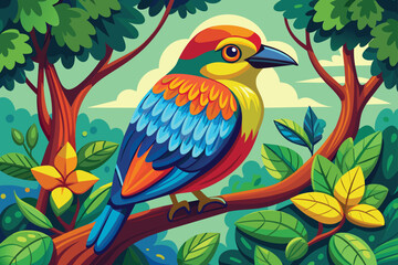 Colorful bird sit on the tree 