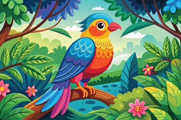 Colorful bird sit on the tree 