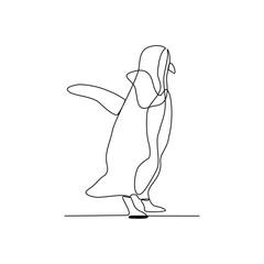 One continuous line drawing of a penguin is looking for fish to eat in the arctic area vector design illustration. Penguin wildlife activity illustration in simple linear style vector design concept.