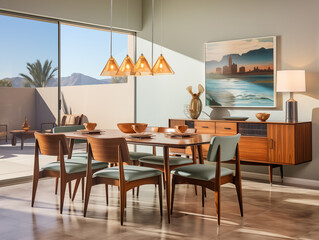 Dining Room In Mid Century Style  with copy space for Commercial Photography