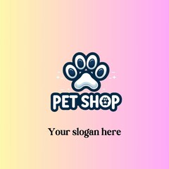 Company logo for pet shop with paw illustration on gradient pink background