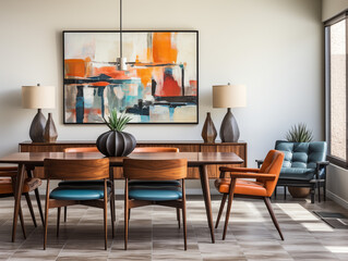 Dining Room In Mid Century Style  with copy space for Commercial Photography