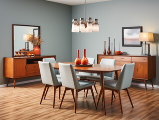 Dining Room In Mid Century Style  with copy space for Commercial Photography