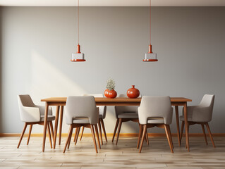 Dining Room In Mid Century Style  with copy space for Commercial Photography