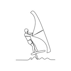 One continuous line drawing of wing foil sport vector illustration. Wing foil design in simple linear continuous style vector concept. Sports themes design for your asset vector design illustration.