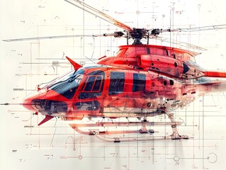 Blueprint of Helicopter Structural Components in Minimalist Style