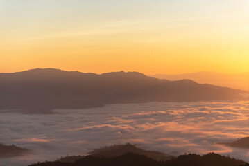 Mountain valley during sunrise. Natural summer landscape