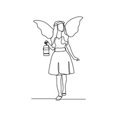 One continuous line drawing of Fairy vector illustration. Fairy design in simple linear continuous style vector concept. A fairy is a mythical being or legendary creature in European folklore.
