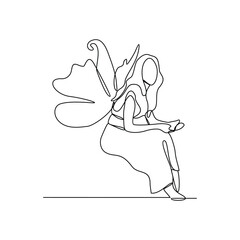 One continuous line drawing of Fairy vector illustration. Fairy design in simple linear continuous style vector concept. A fairy is a mythical being or legendary creature in European folklore.