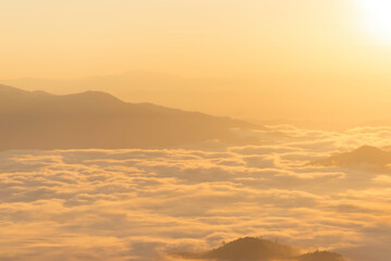 Mountain valley during sunrise. Natural summer landscape