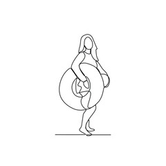 One continuous line drawing of It's summer holiday vector illustration. All about summer activity, things, transport, beach, food and games design in simple linear continuous style vector concept. 