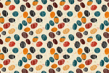 Seamless retro pattern with colorful abstract shapes on a textured beige background